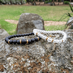 Pulseras para Parejas Acero Onix Mate y Cristal Hielo