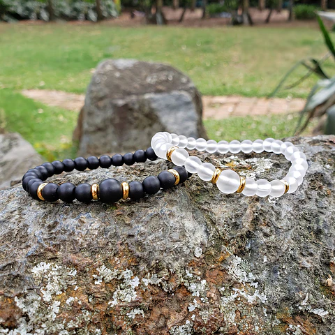 Pulseras para Parejas Acero Onix Mate y Cristal Hielo