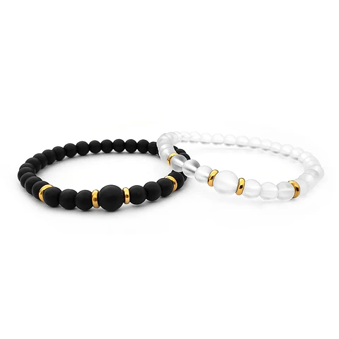 Pulseras para Parejas Acero Onix Mate y Cristal Hielo