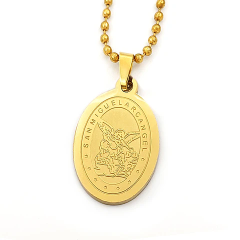 Cadena Medalla San Miguel Acero Dorado