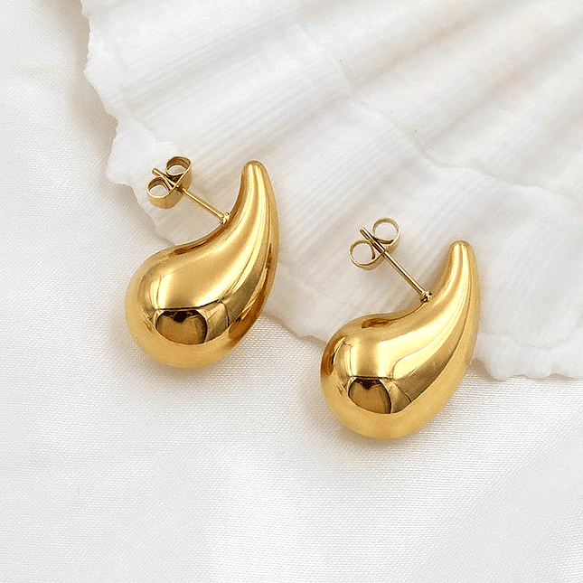 Aretes Gota Chunky Acero Dorado Grande 4