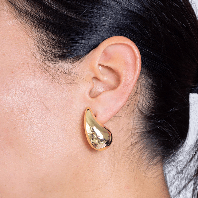 Aretes Gota Chunky Acero Dorado Grande 3