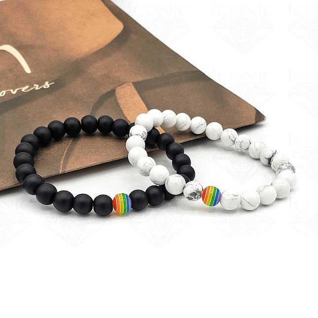Pulseras Piedras Ónix Mate y Howlita Arcoíris LGBTI 1