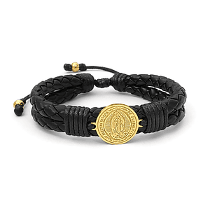 Pulsera Virgen de Guadalupe Cuero Trenzado Acero 