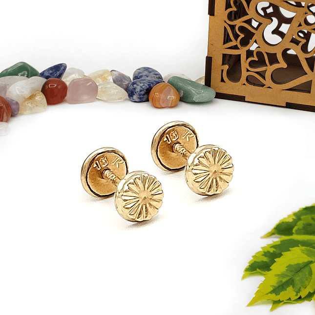 Topos Aretes Planos Redondos de Oro Laminado 18k 3