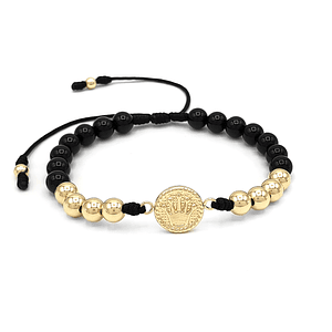 Pulsera Corona Piedra Ónix Oro Laminado 18K