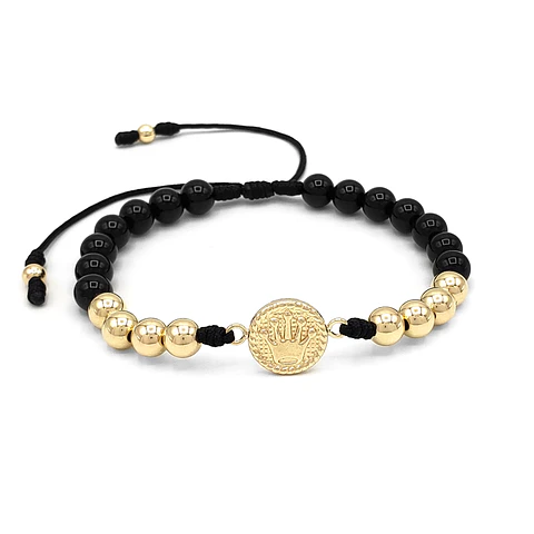 Pulsera Corona Piedra Ónix Oro Laminado 18K