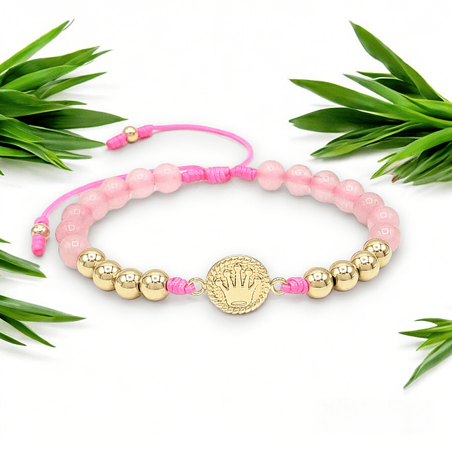 Pulsera Corona Cuarzo Rosado Oro Laminado 18k 2