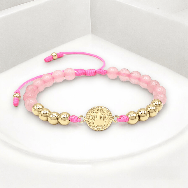 Pulsera Corona Cuarzo Rosado Oro Laminado 18k 3