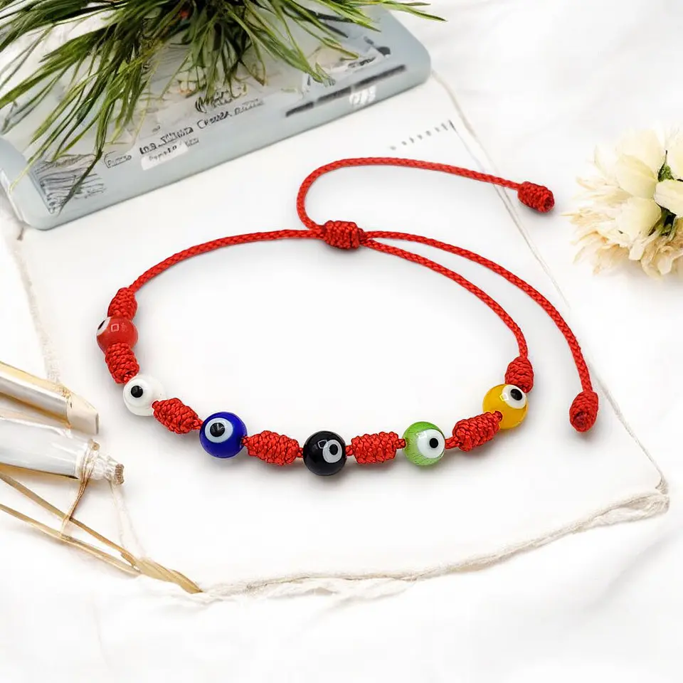 Pulsera 7 Nudos Hilo Rojo Ojo Turco Protección Buena Suerte 3