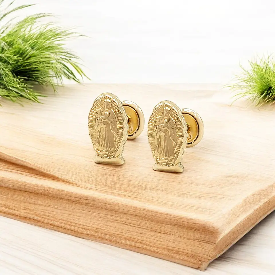 Topos Aretes Virgen Guadalupe Oro Laminado 18k 3