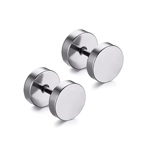 Par de Topos Aretes Planos Redondos Acero Inoxidable