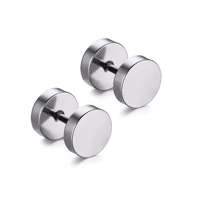 Par de Topos Aretes Planos Redondos Acero Inoxidable 3