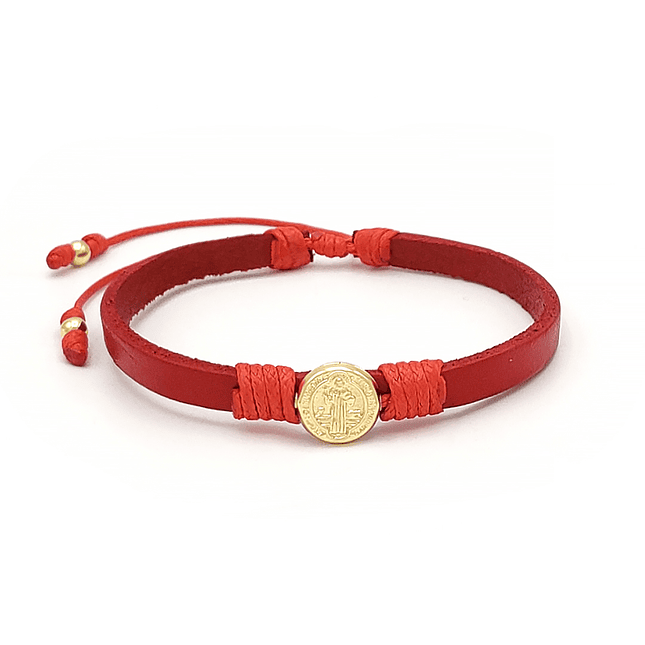 Pulsera San Benito Cuero Oro Laminado 18k 2