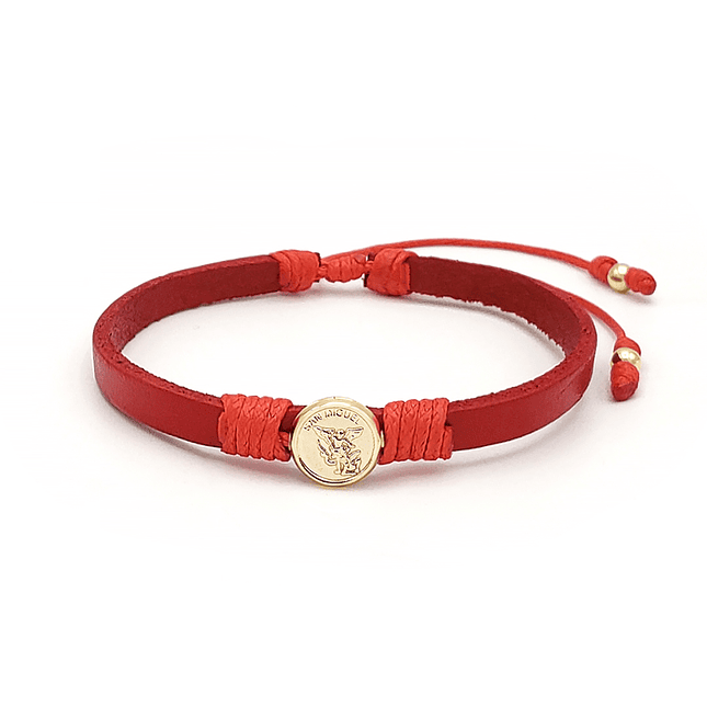 Pulsera San Miguel Arcángel Cuero Oro Laminado 18k 2