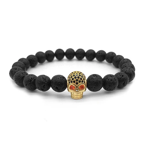 Pulsera Hombre Calavera Piedra Volcánica