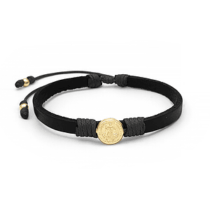 Pulsera San Benito Cuero Oro Laminado 18k