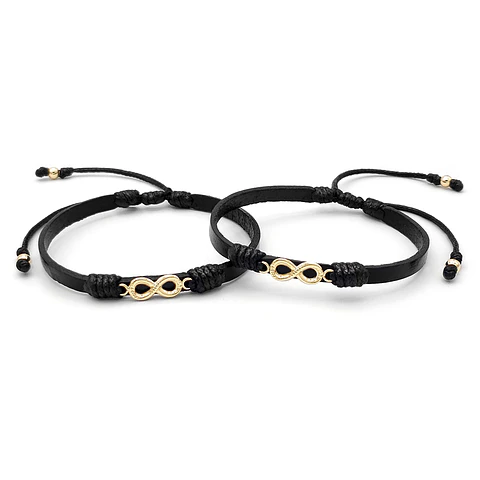 Pulseras para Parejas Infinito Cuero Oro Laminado 18K