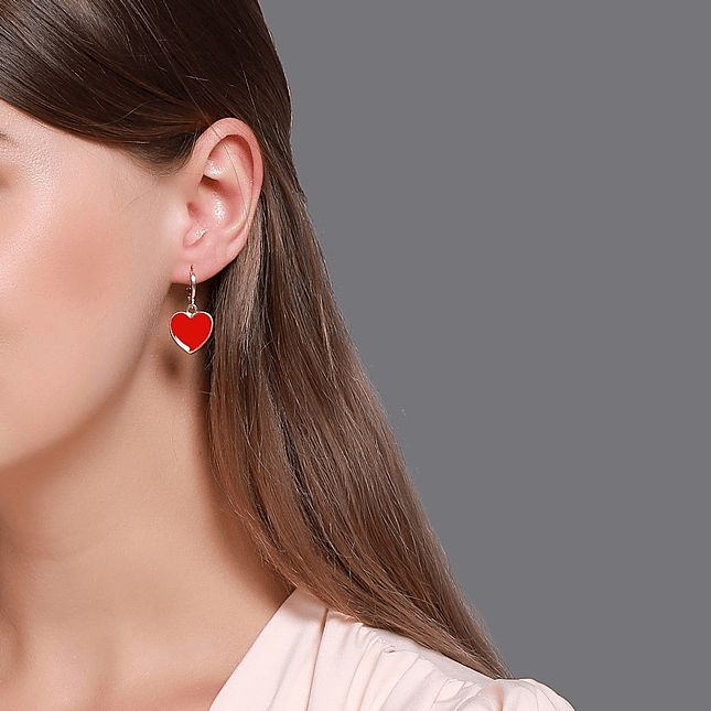 Aretes Corazón Rojo Liso Rodio 4