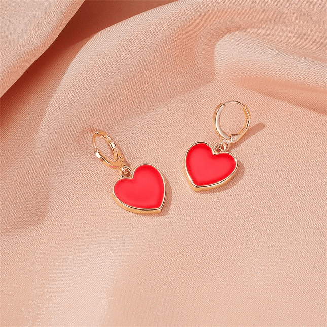 Aretes Corazón Rojo Liso Rodio 2