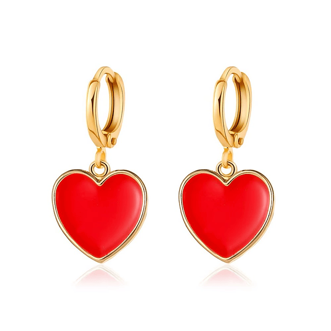 Aretes Corazón Rojo Liso Rodio 1