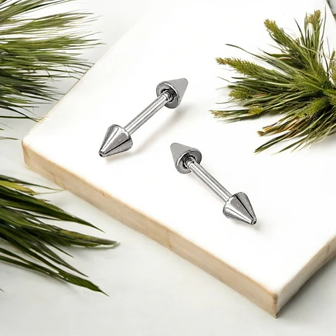 Topos Aretes Piercing Puntas Acero Plateado