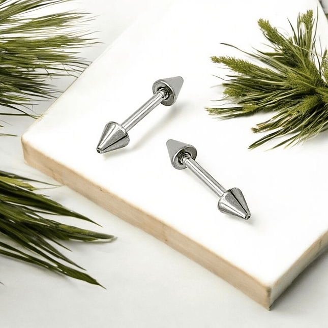 Topos Aretes Piercing Puntas Acero Plateado 2