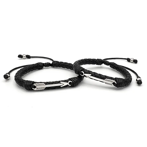 Pulseras para Parejas con Flechas y Cuero Trenzado