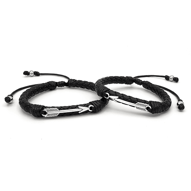 Pulseras de Flechas para Parejas Cuero Trenzado 1