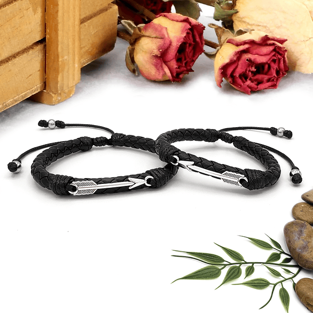 Pulseras de Flechas para Parejas Cuero Trenzado 3