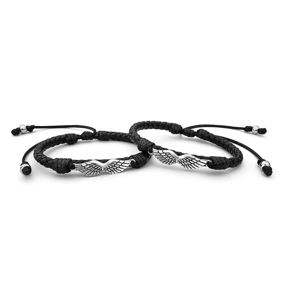 Pulseras para Parejas con Alas Cuero Trenzado 1