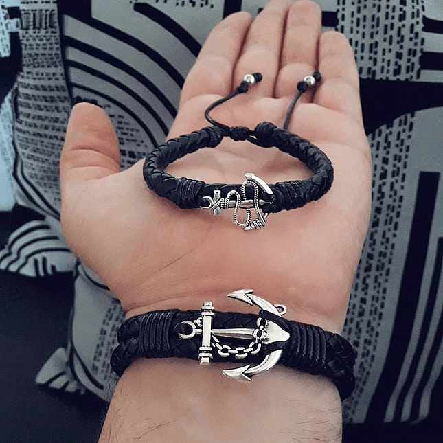 Pulseras con Anclas para Parejas Cuero Trenzado 6