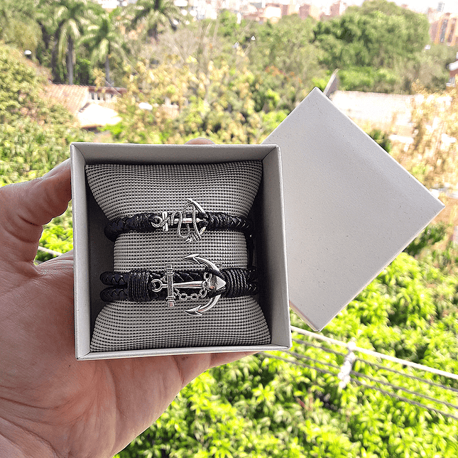 Pulseras con Anclas para Parejas Cuero Trenzado 5