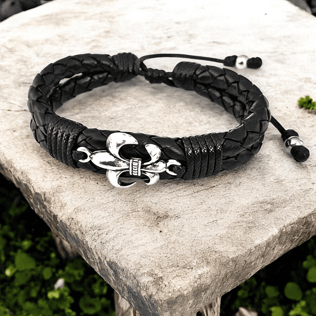 Pulsera Flor de Lis Cuero Trenzado 3