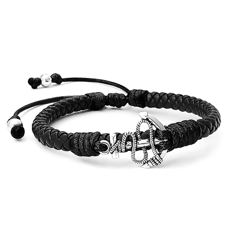 Pulsera Ancla con Cuero Trenzado