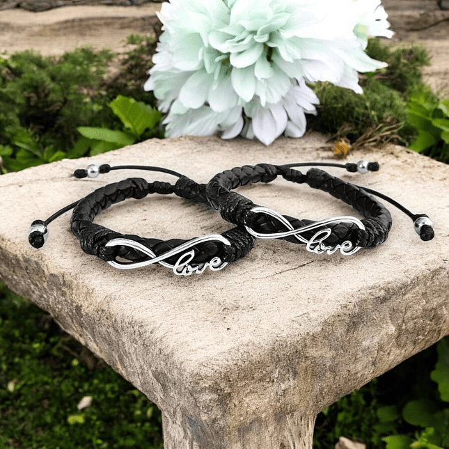 Pulseras Infinito Love para Parejas Cuero Trenzado 2