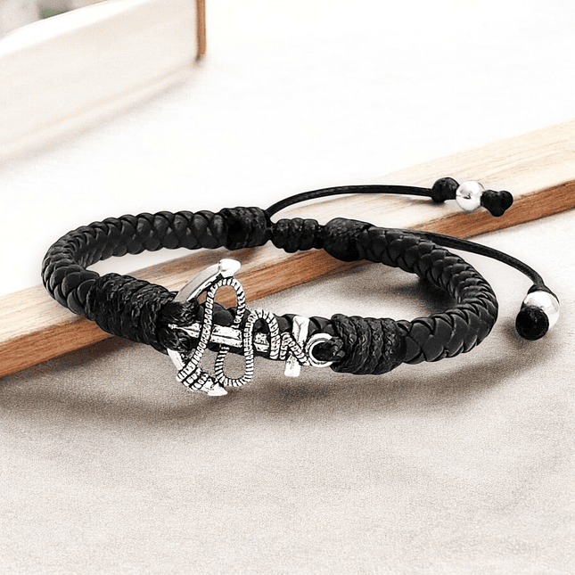 Pulsera Ancla con Cuero Trenzado 2