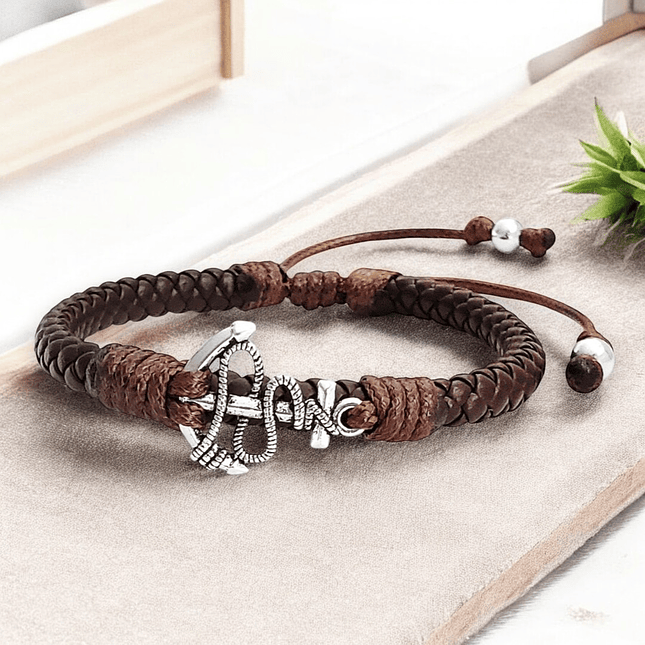 Pulsera Ancla con Cuero Trenzado 4