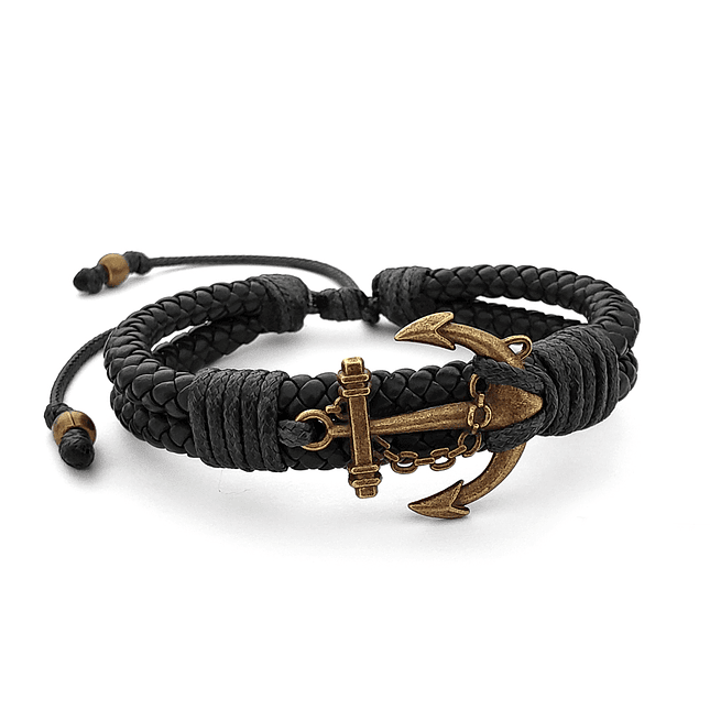 Pulsera Ancla con Cuero Trenzado 1