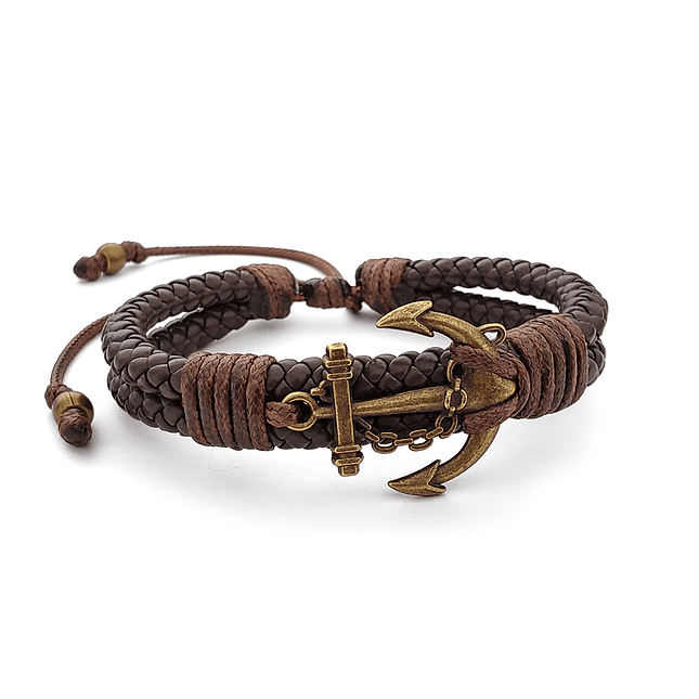 Pulsera Ancla con Cuero Trenzado 2