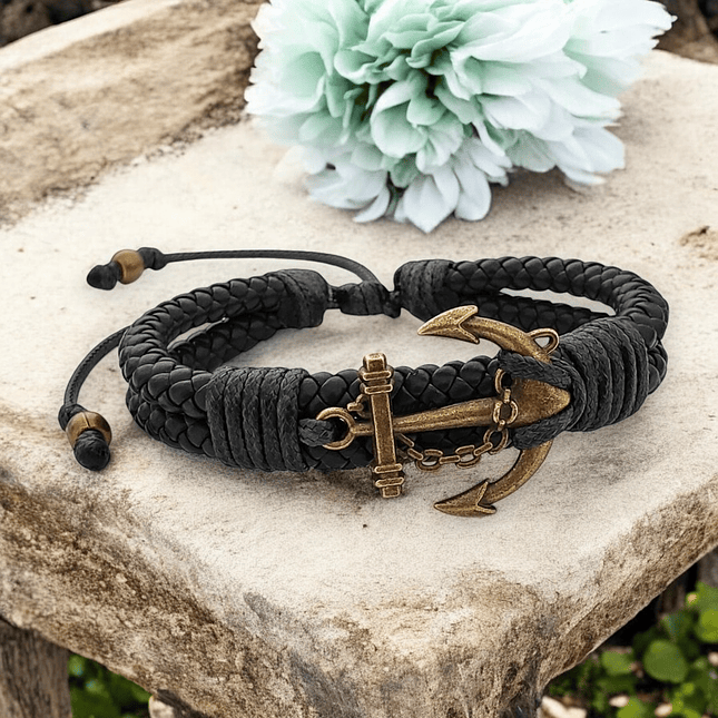 Pulsera Ancla con Cuero Trenzado 5