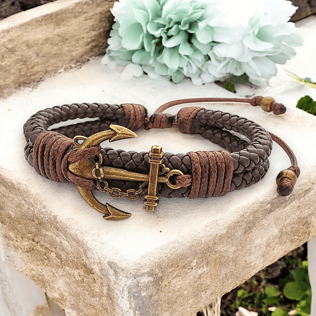Pulsera Ancla con Cuero Trenzado 4