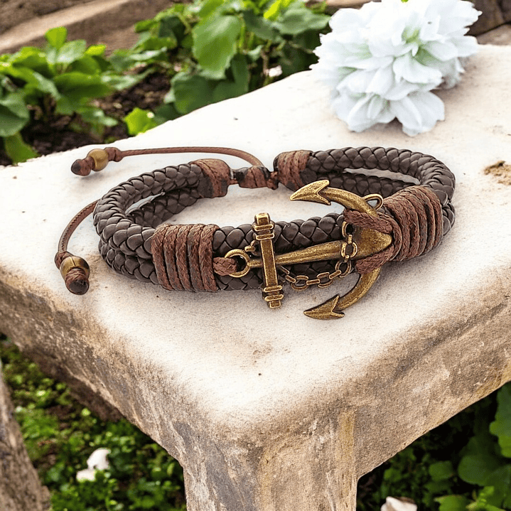 Pulsera Ancla con Cuero Trenzado 3