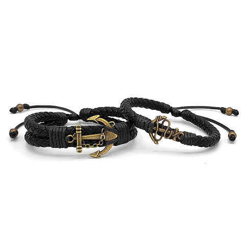 Pulseras para Parejas Anclas Cuero Trenzado