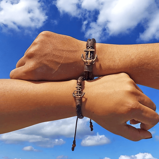 Pulseras con Anclas para Parejas Cuero Trenzado 5