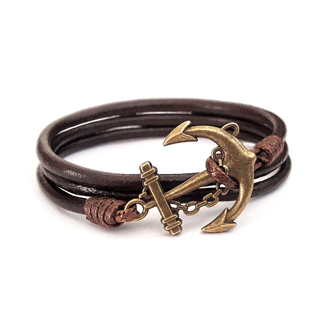 Pulsera con Ancla y Cuero Natural