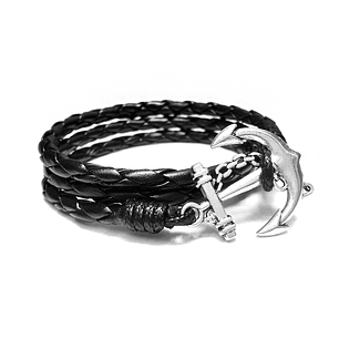 Pulsera con Ancla Cuero Trenzado