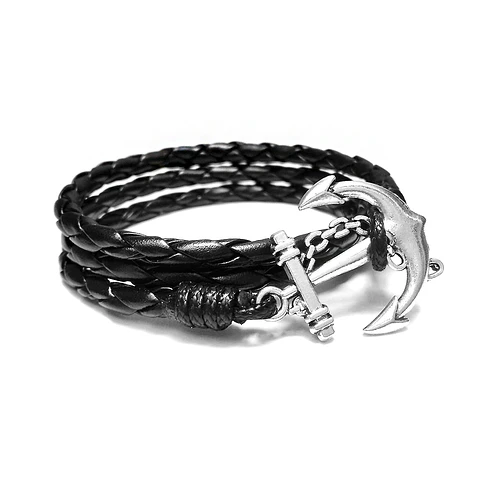 Pulsera Ancla con Cuero Trenzado