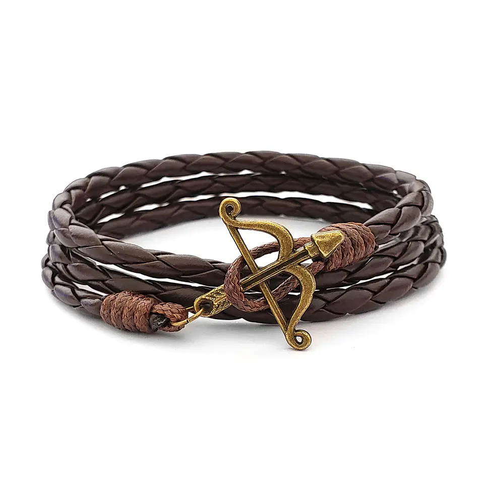 Pulsera Arco y Flecha Cupido con Cuero Trenzado  1