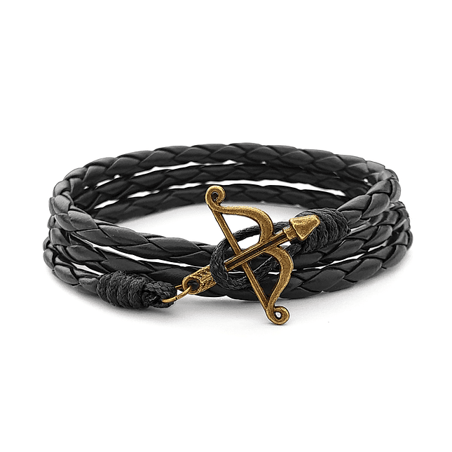 Pulsera Arco y Flecha Cupido con Cuero Trenzado  2